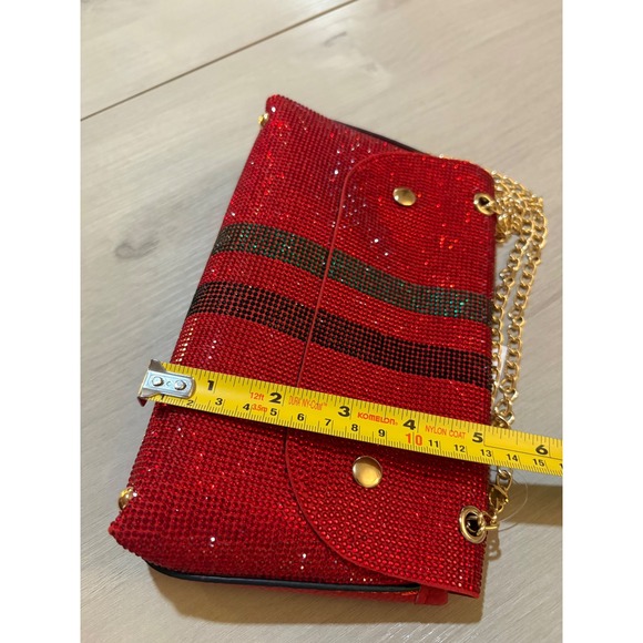 UNNI Red Rhinestone Clutch Chain Shoulder Bag Evening Party Bag TG10243 - Picture 9 of 10